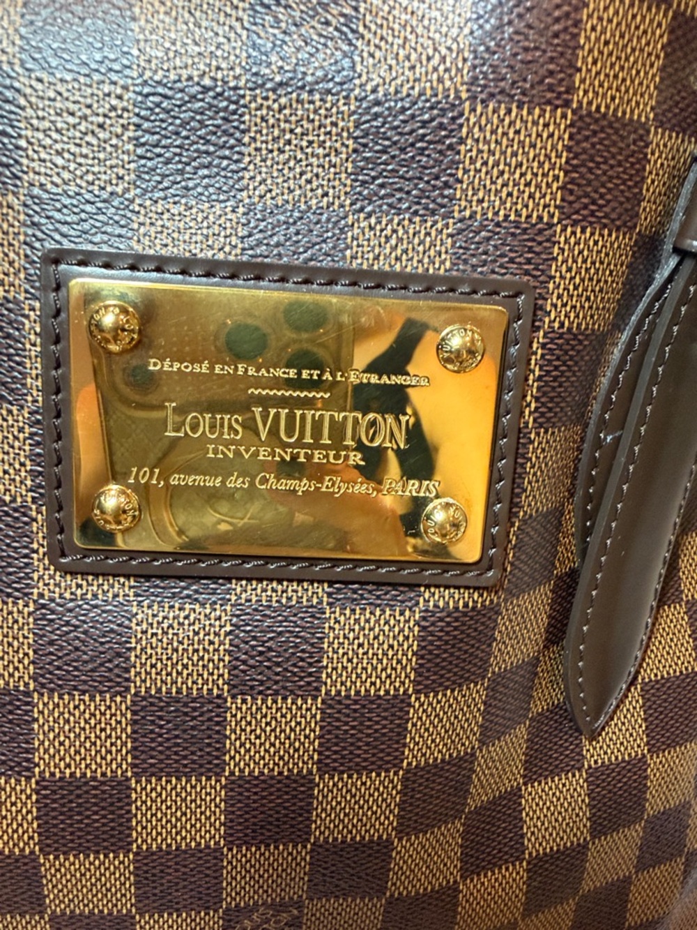 Louis Vuitton Brown Damier Ebene Hampstead Shoulder Tote with Gold Hardware - Picture 2 of 8